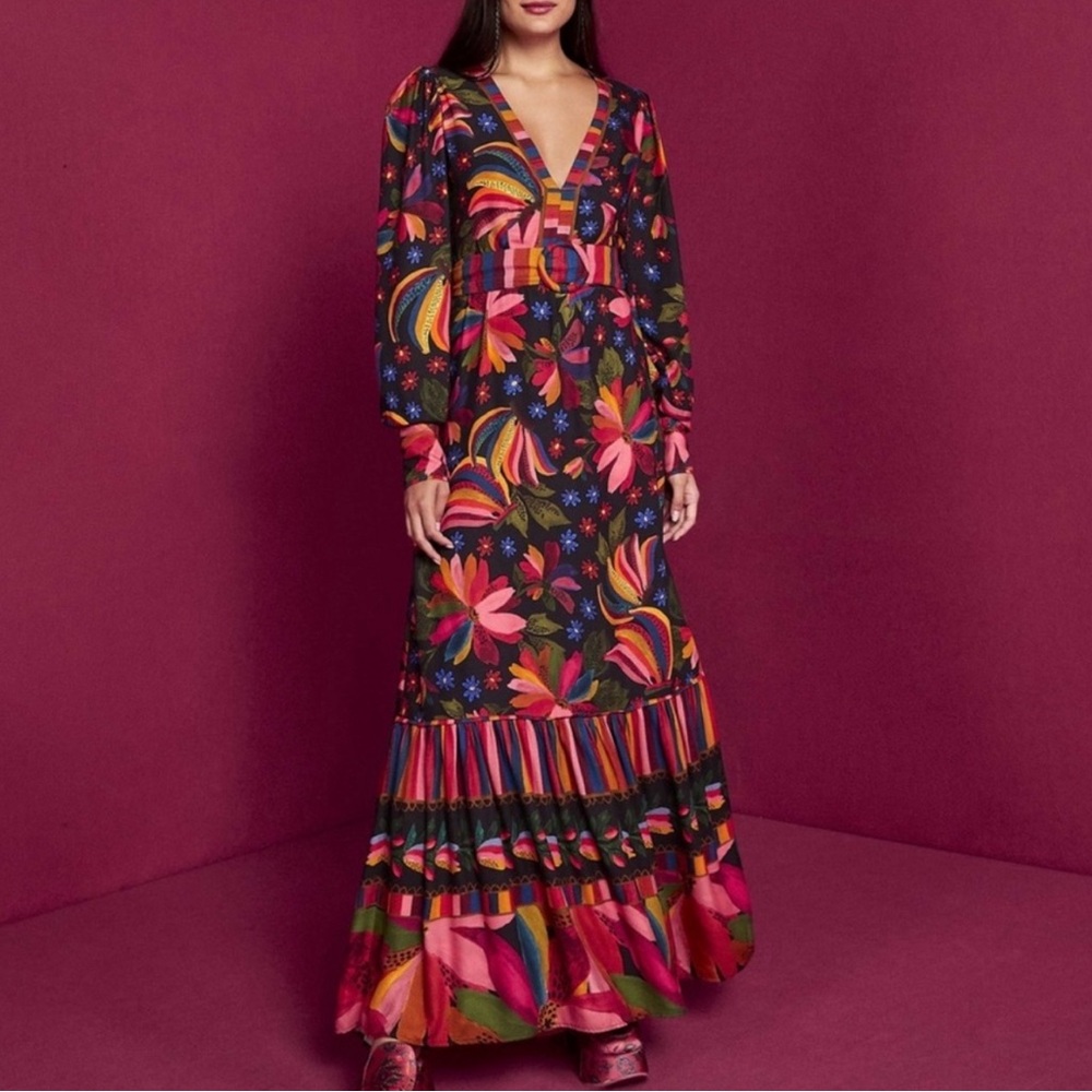 farm rio black banana sky maxi dress
